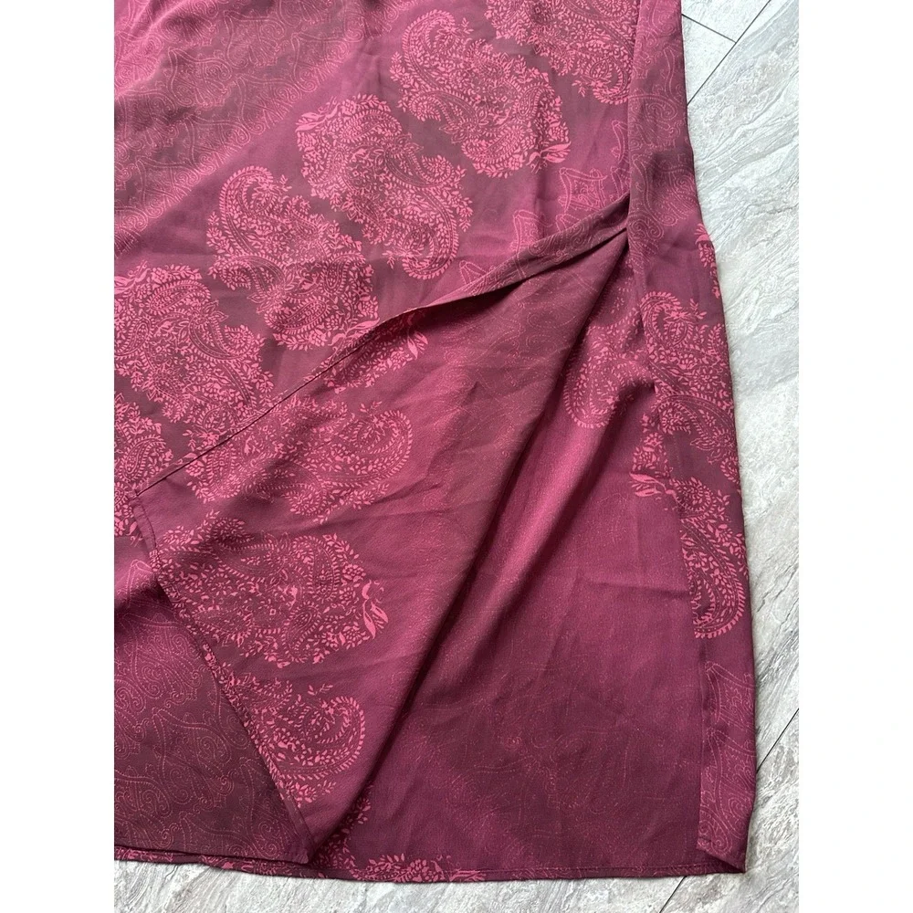 Maggie McNaughton 3X Paisley Midi Skirt Burgundy Aubergine Pull On Slit NWT 0144